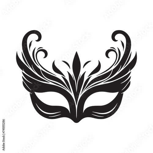 Masked Elegance: Silhouetted Masquerade Mask dorning Face with Intrigue, Mystery, and a Dash of Enigmatic Charm and Allure. Vector masquerade silhouette.