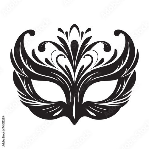 Masked Elegance: Silhouetted Masquerade Mask dorning Face with Intrigue, Mystery, and a Dash of Enigmatic Charm and Allure. Vector masquerade silhouette.