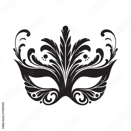 Masked Elegance: Silhouetted Masquerade Mask dorning Face with Intrigue, Mystery, and a Dash of Enigmatic Charm and Allure. Vector masquerade silhouette.