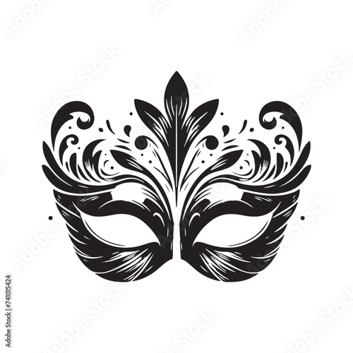 Masked Elegance: Silhouetted Masquerade Mask dorning Face with Intrigue, Mystery, and a Dash of Enigmatic Charm and Allure. Vector masquerade silhouette.