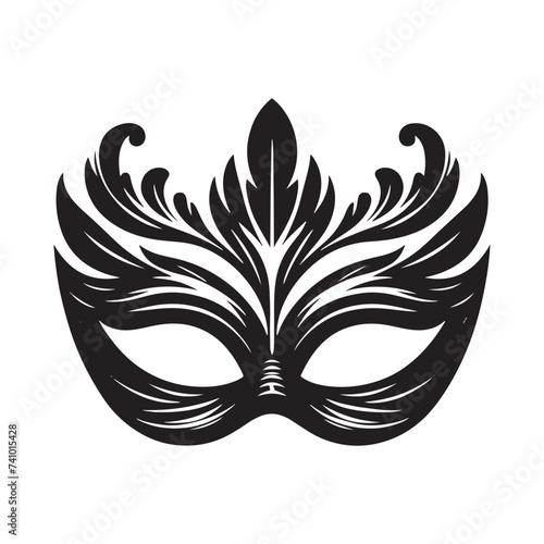 Masked Elegance: Silhouetted Masquerade Mask dorning Face with Intrigue, Mystery, and a Dash of Enigmatic Charm and Allure. Vector masquerade silhouette.