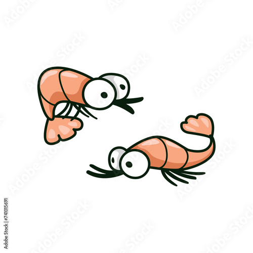 Two funny shrimps with big eyes. Vector illustration isolated on a white background