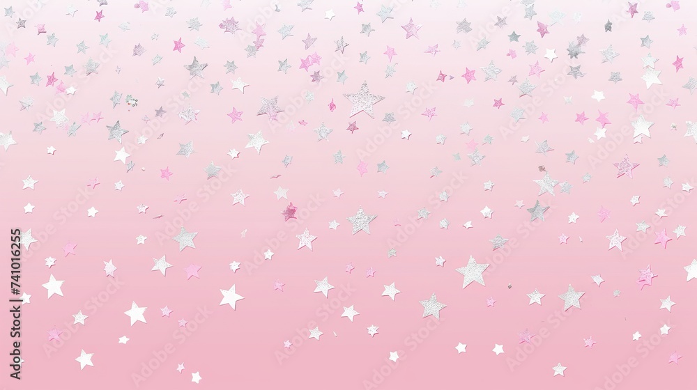 Blush Pink Pastel Background with Silver Star Confetti