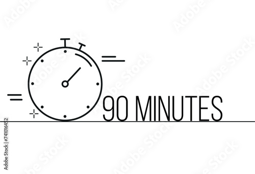 90 minutes timer icon. Stopwatch time sign. Clock symbol vector for time control