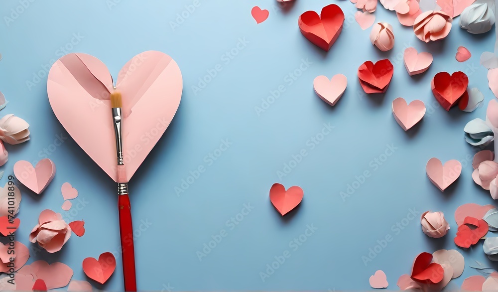 red heart on a wooden background valentine's day backdrop valentine heart backgrounds Red paper hearts near postal envelope on blue background. Love message

