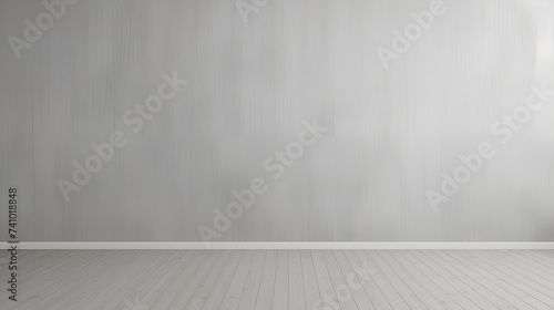 Fragment of an interior made of classic gray panels. Gray wall background with copy space in an empty room with gray parquet floor. Classical wall molding decoration in modern empty luxury home