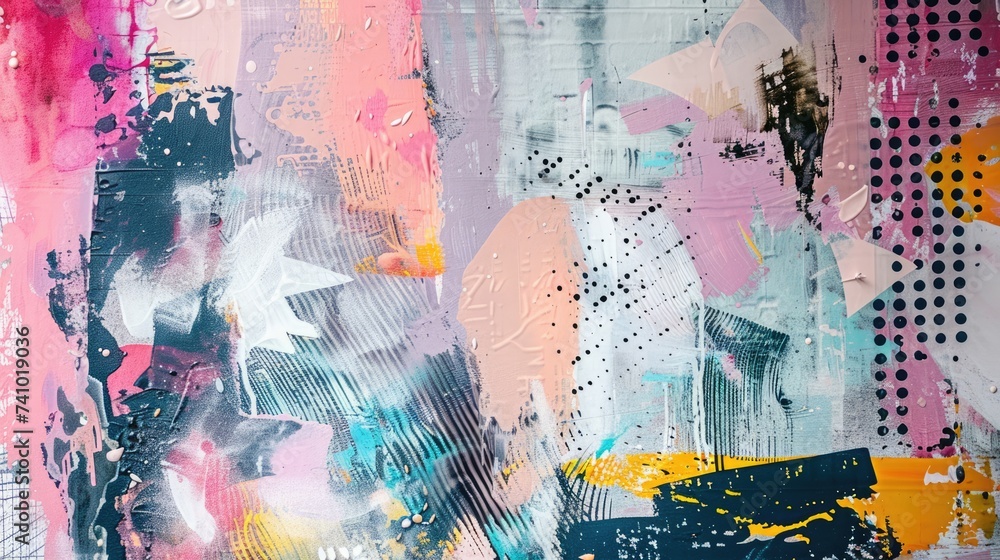 Obraz premium Generative AI, grunge colorful painted collage background. Different shapes and colors 