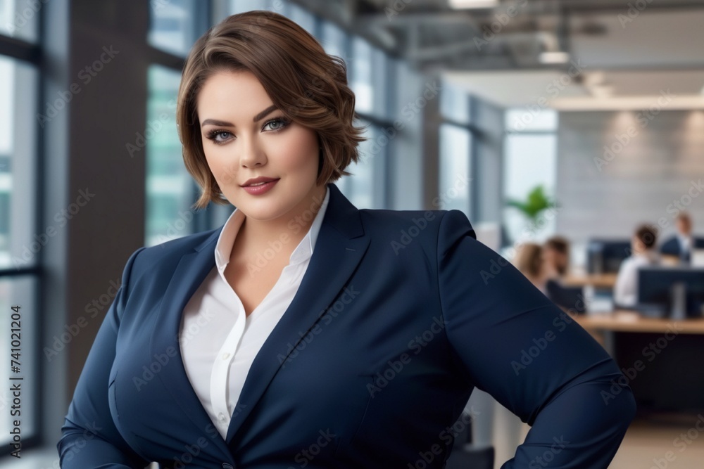 businesswoman in a modern office, plus size model businesswoman in a modern office, plus size model