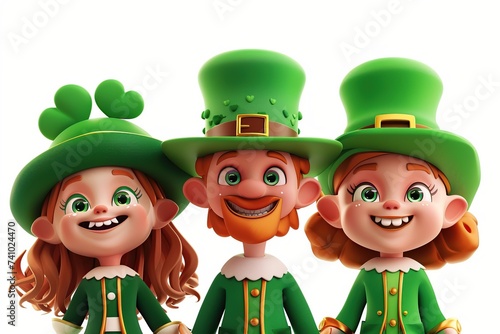 St. Patrick's Day. Illustration of cartoon characters in green leprechaun elf costumes