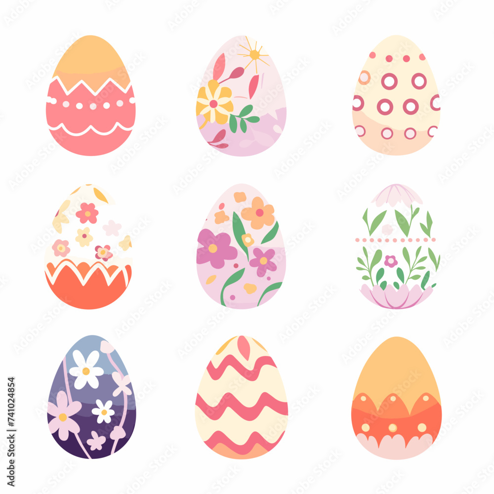 Set of easter eggs flat design, vector graphic