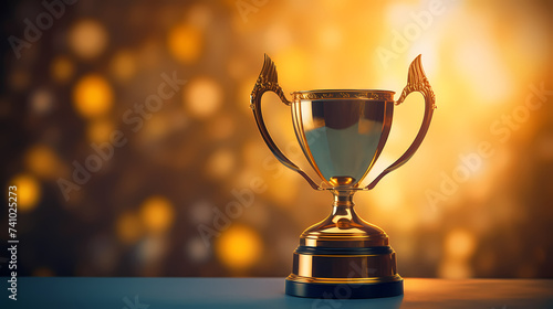 Golden trophy winner cup with copy space