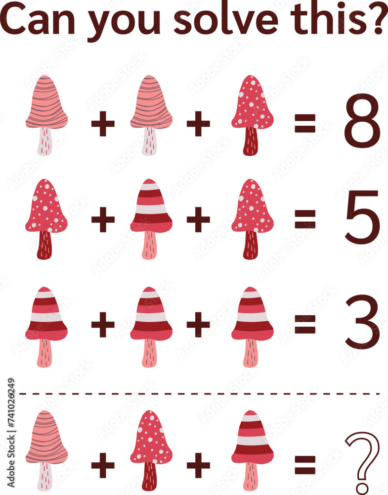 Math riddle for kids and adults. Picture equations, fun picture math worksheet. Vector format Math riddle for kids and adults. Picture equations, fun picture math worksheet. Vector format