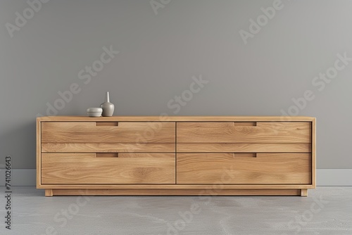 Brown chest of drawers in stylish living room interior