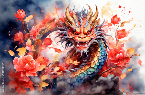 watercolor image of a New Year s dragon