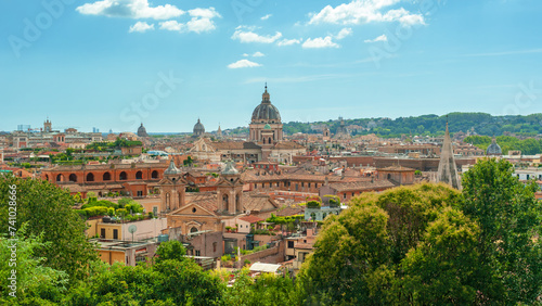 Panoramic view of ancient Rome Italy in summer daylight.