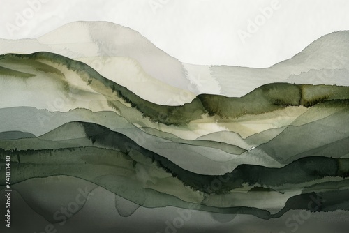 Abstract watercolor paint background dark Olive gradient color with fluid curve lines texture