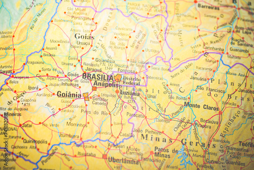 Atlas map of Brasilia in Brazil.