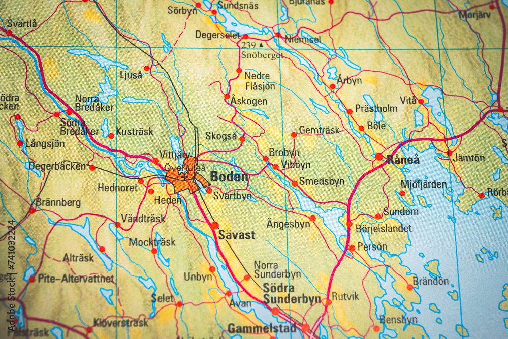 Atlas map of Boden in Sweden.