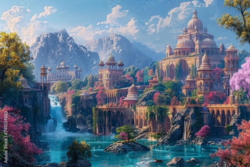 Step into the legendary paradise of Xanadu, where opulence and beauty converge in a utopian landscape of grand palaces, lush gardens, and intricate waterways. Experience timeless splendor amidst majes photo