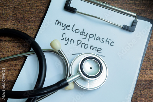 Concept of Mylodyplastic Syndrome write on paperwork with keywords isolated on wooden background. photo