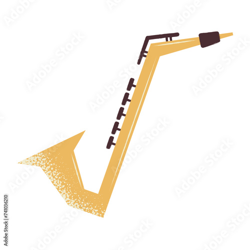 Musical wind instrument - trumpet, saxophone, horn. Copper golden trumpet. Flat vector illustration illustration isolated on white background.