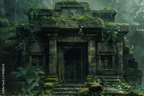 Witness the haunting beauty of the ancient temple ruins on the island of Thule, where crumbling stone structures are entwined with vines and moss, hinting at a lost civilization and forgotten powers © Silvana