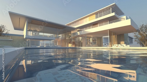 Modern luxury villa with swimming pool. generative AI image © wikkie