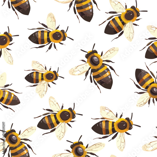 Bee seamles pattern. Cute flying bees 