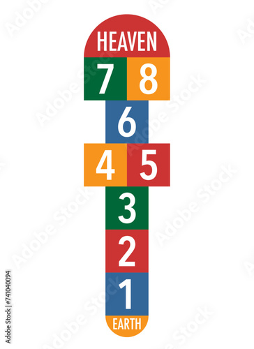 Vector graphic of the French hopscotch court from earth to heaven