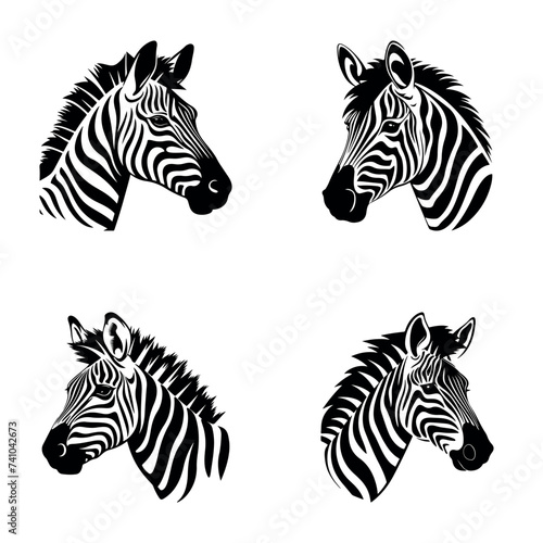 Zebra heads set isolated on white background  vector illustration