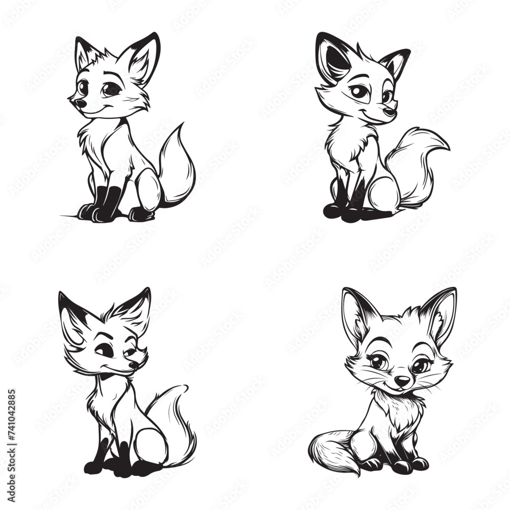 Set of cute foxes - Cute fox cartoon isolated on white background Set of cute foxes - Cute fox cartoon isolated on white background