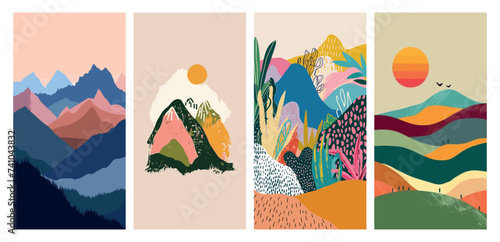 Set of abstract landscape vector illustrations for posters and wall art