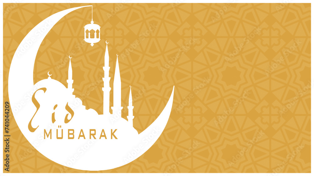 Eid Mubarak or Ramadan Kareem . Kirmaci Mosque at sunset. Eid Mubarak text in the image. Vector illustration Eid Mubarak or Ramadan Kareem . Kirmaci Mosque at sunset. Eid Mubarak text in the image. Vector illustration