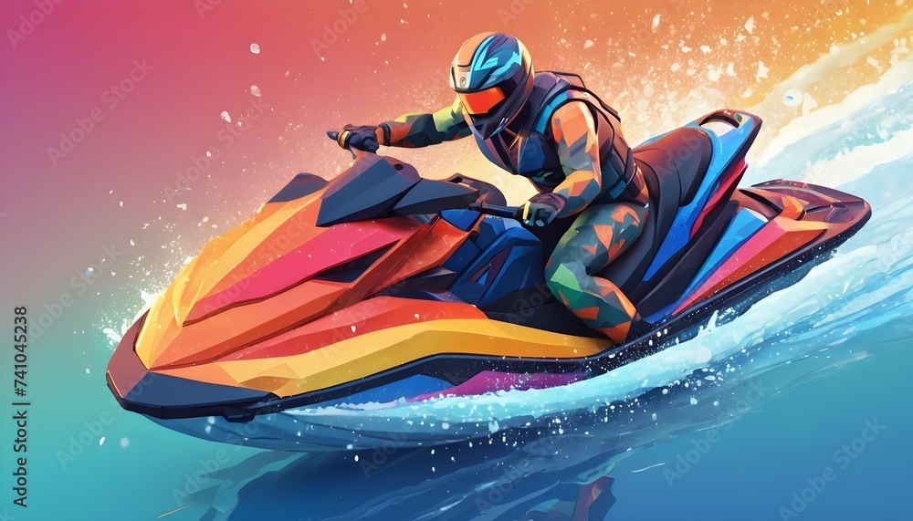 Rainbow Poly 3D Jet Ski Sport Wallpaper