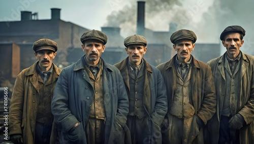 Gruppe von Arbeitern um 1900 in einer Fabrik photo