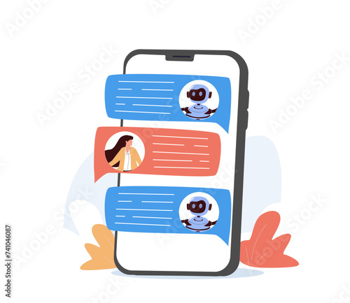 Artificial intelligence tool for data analysis business concept. Modern vector illustration, people using AI technology