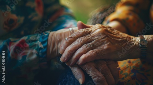 The delicate wrinkles on the aged flesh of a woman's hands tell a story of time and experience, every vein and nail a testament to a life well-lived