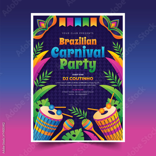 gradient brazilian carnival vertical flyer template design vector illustration