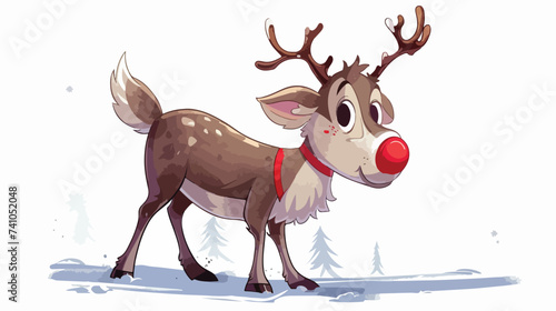 Christmas reindeer with red nose isolated on White