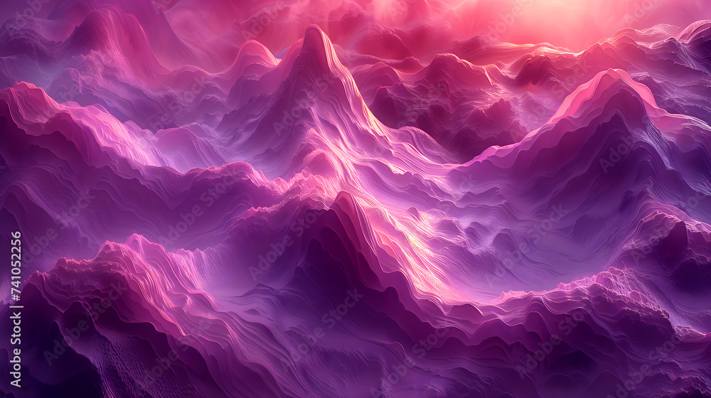 3d render of abstract art 3d background surreal landscape with big fantasy magic mountains with neon glowing blue purple and red gradient color light inside - obrazy, fototapety, plakaty 