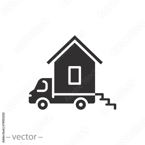 car for home icon, motorhome, house on wheels, camper van, flat symbol on white background - vector illustration