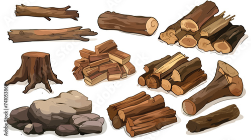 Firewood set isolated vector style isolated on White