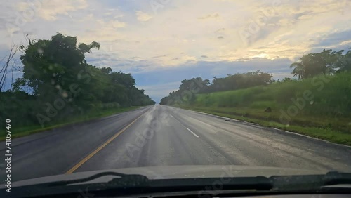 Highway in Brazil, Camera in a car on the highway in Brazil, video taken inside the car, 4k, selective focus.