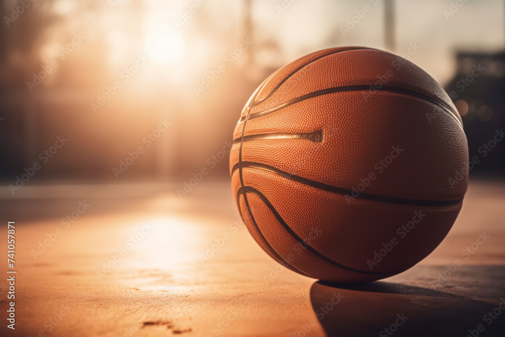 Obraz premium Basketball on Sunlit Court