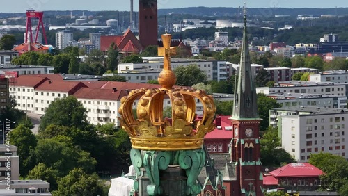 Skansen Kronan, Areal shot of the golden crown on top of the Skansen Kronan, fortress located in Sweden, ordered by king Charles XI to defend the city from enemies, Gothenburg, Sweden  photo