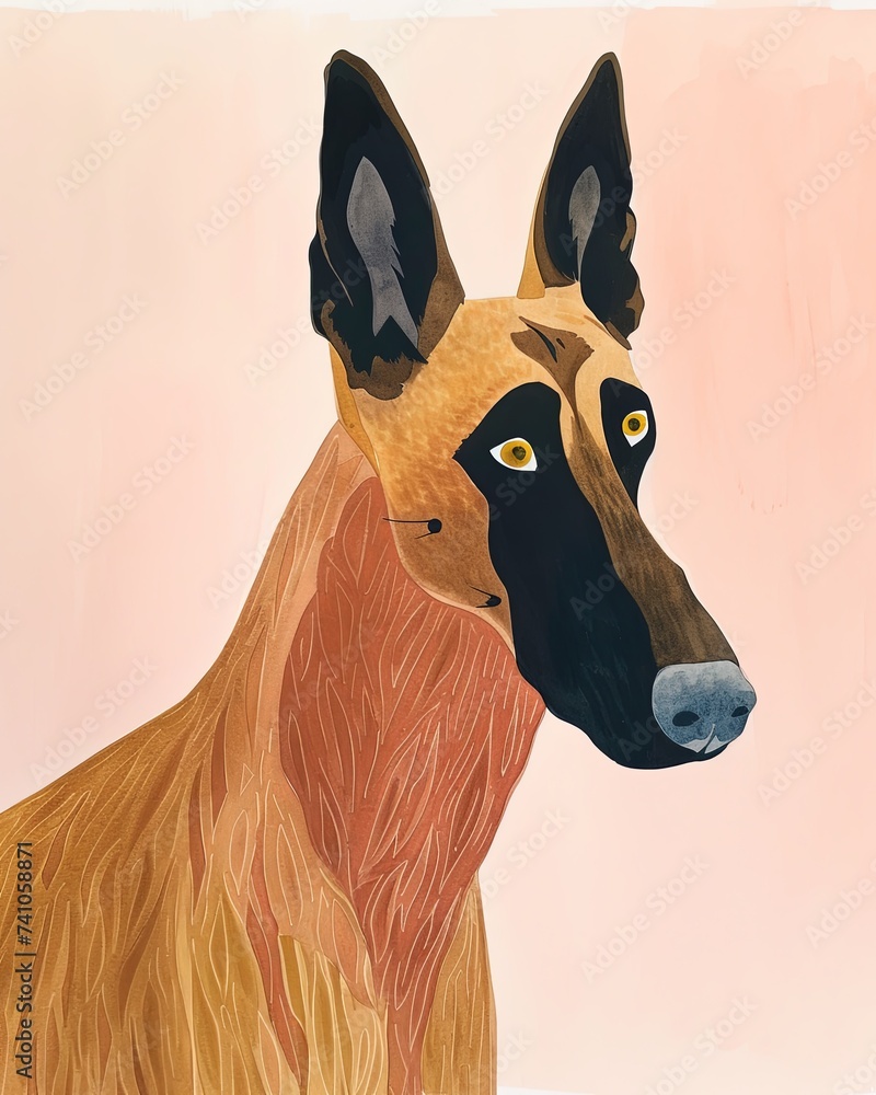 belgian malinois Boho Dog Nursery Artwork Whimsical Dog Illustration