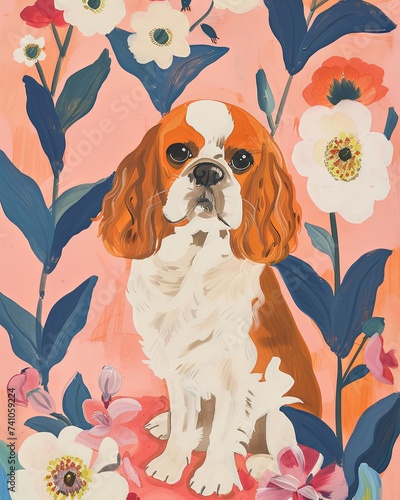 cavalier king charles spaniel Boho Dog Nursery Artwork Whimsical Dog Illustration