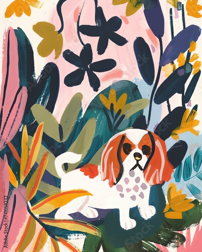 cavalier king charles spaniel Boho Dog Nursery Artwork Whimsical Dog Illustration