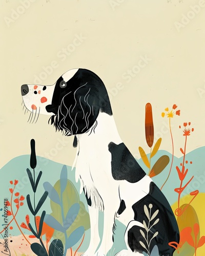 english springer spaniel Boho Dog Nursery Artwork Whimsical Dog Illustration