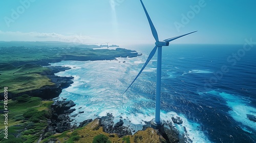 a marine wind farm turbines from a sunny day photo